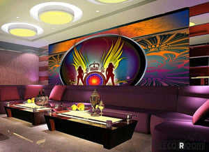 Graphic Design Women Silhouette Circle Crown Ktv Club Art Wall Murals Wallpaper Decals Prints Decor IDCWP-JB-000891