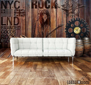 Wooden Wall Rock Nyc Letter Living Room Art Wall Murals Wallpaper Decals Prints Decor IDCWP-JB-000912