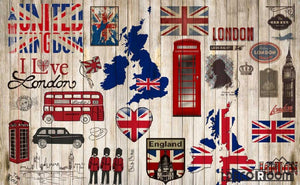 Wooden Wall London Collage Red Bus Cabin Living Room Art Wall Murals Wallpaper Decals Prints Decor IDCWP-JB-000930