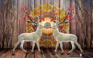 Wooden Wall Vintage Pattern White Deer Living Room Art Wall Murals Wallpaper Decals Prints Decor IDCWP-JB-000938