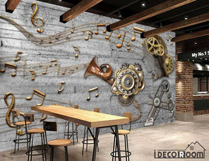 3D Golden Musical Notes Restaurant Art Wall Murals Wallpaper Decals Prints Decor IDCWP-JB-000942