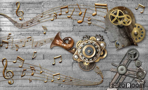 Image of 3D Golden Musical Notes Restaurant Art Wall Murals Wallpaper Decals Prints Decor IDCWP-JB-000942