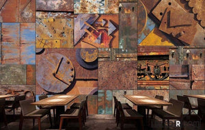 Rotten Metal Blocks On Wall Restaurant Art Wall Murals Wallpaper Decals Prints Decor IDCWP-JB-000962