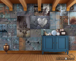 Blue Metal Blocks Heart Door Shape On Wall Restaurant Art Wall Murals Wallpaper Decals Prints Decor IDCWP-JB-000963