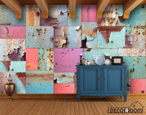 Pink Rotten Metal Blocks On Wall Restaurant Art Wall Murals Wallpaper Decals Prints Decor IDCWP-JB-000964