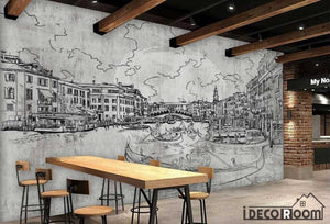 Drawing Venice On Wall Restaurant Art Wall Murals Wallpaper Decals Prints Decor IDCWP-JB-000983