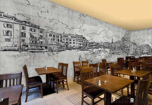 Drawing Venice On Wall Restaurant Art Wall Murals Wallpaper Decals Prints Decor IDCWP-JB-000983