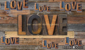 3D Typographic Love Letters On Wooden Wall Restaurant Art Wall Murals Wallpaper Decals Prints Decor IDCWP-JB-001003