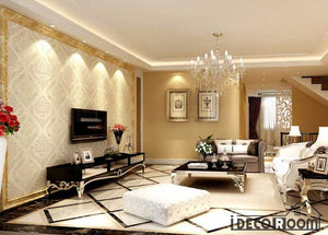 Golden Frame Fancy Pattern Wallpaper Living Room Art Wall Murals Wallpaper Decals Prints Decor IDCWP-JB-001090