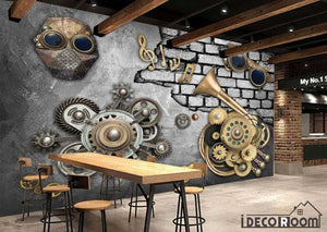 Metal Wall With 3D Trompet Gear Restaurant Art Wall Murals Wallpaper Decals Prints Decor IDCWP-JB-001097