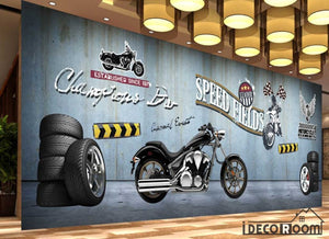 Metal Wall 3D Motorbike Wheels Restaurant Art Wall Murals Wallpaper Decals Prints Decor IDCWP-JB-001106