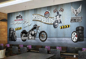 Metal Wall 3D Motorbike Wheels Restaurant Art Wall Murals Wallpaper Decals Prints Decor IDCWP-JB-001106