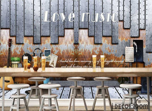 Rectangular Metal Pieces On Wall Love Music Restaurant Art Wall Murals Wallpaper Decals Prints Decor IDCWP-JB-001130