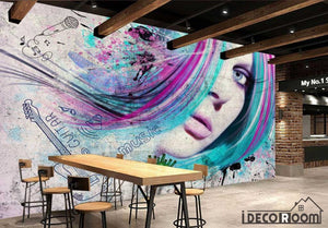 Graphic Design Woman Colorful Hair Restaurant Art Wall Murals Wallpaper Decals Prints Decor IDCWP-JB-001131