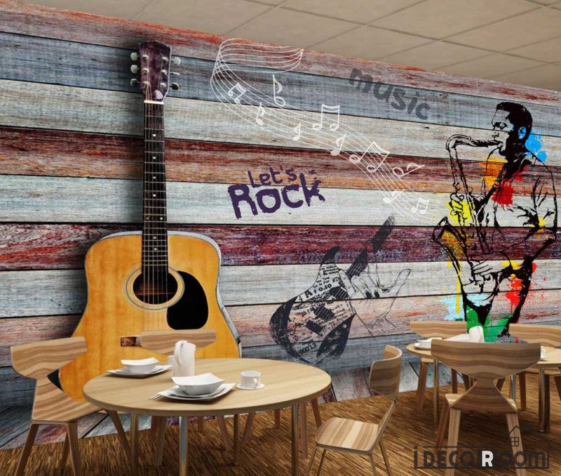 Sticker Grungy background avec la guitare acoustique noire 