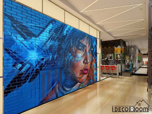 Graffiti Woman Blue Hair Restaurant Art Wall Murals Wallpaper Decals Prints Decor IDCWP-JB-001143