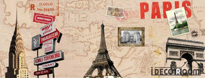 Sepia Drawing Eiffel Tower Collage Restaurant Art Wall Murals Wallpaper Decals Prints Decor IDCWP-JB-001154