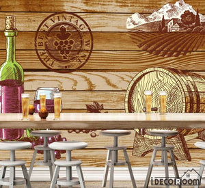 Wooden Wall Drawing Barrel Red Wine Restaurant Art Wall Murals Wallpaper Decals Prints Decor IDCWP-JB-001168