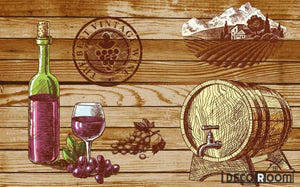 Wooden Wall Drawing Barrel Red Wine Restaurant Art Wall Murals Wallpaper Decals Prints Decor IDCWP-JB-001168