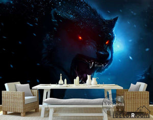 Graphic Design Black Angry Wolf Living Room Art Wall Murals Wallpaper Decals Prints Decor IDCWP-JB-001170