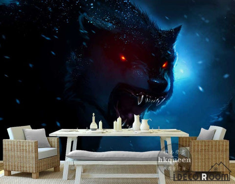 Image of Graphic Design Black Angry Wolf Living Room Art Wall Murals Wallpaper Decals Prints Decor IDCWP-JB-001170