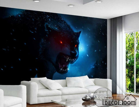 Image of Graphic Design Black Angry Wolf Living Room Art Wall Murals Wallpaper Decals Prints Decor IDCWP-JB-001170