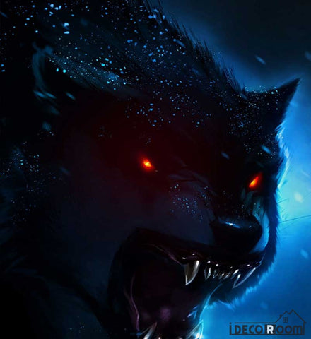 Image of Graphic Design Black Angry Wolf Living Room Art Wall Murals Wallpaper Decals Prints Decor IDCWP-JB-001170