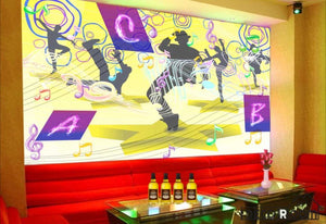 Graphic Design Colorful Drawing Silhouette People Dancing Ktv Club Art Wall Murals Wallpaper Decals Prints Decor IDCWP-JB-001181