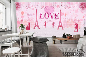 Pink Wall Drawing Eiffel Tower Love Living Room Art Wall Murals Wallpaper Decals Prints Decor IDCWP-JB-001192