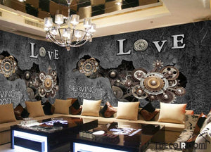 Gear Braking Through Old Cement Wall Ktv Club Restaurant Art Wall Murals Wallpaper Decals Prints Decor IDCWP-JB-001194