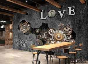 Gear Braking Through Old Cement Wall Ktv Club Restaurant Art Wall Murals Wallpaper Decals Prints Decor IDCWP-JB-001194