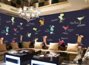 Drawing Cocktail Drinks On Wall Restaurant Art Wall Murals Wallpaper Decals Prints Decor IDCWP-JB-001195