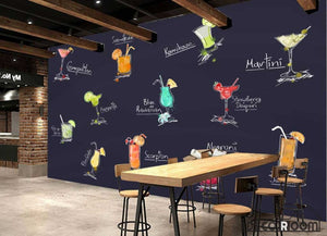 Drawing Cocktail Drinks On Wall Restaurant Art Wall Murals Wallpaper Decals Prints Decor IDCWP-JB-001195