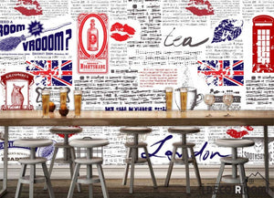 Newspaper Wall Icon London Symbols Restaurant Art Wall Murals Wallpaper Decals Prints Decor IDCWP-JB-001197