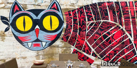 Image of Graffiti Cat Art Restaurant Art Wall Murals Wallpaper Decals Prints Decor IDCWP-JB-001207