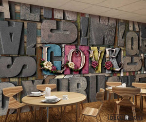 3D Typographic Love Letters Living Room Restaurant Art Wall Murals Wallpaper Decals Prints Decor IDCWP-JB-001210