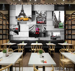 Poster Collage Black And White Monuments Colorful Cars Restaurant Art Wall Murals Wallpaper Decals Prints Decor IDCWP-JB-001214