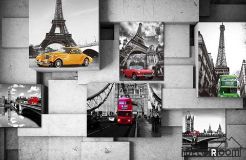 Image of Poster Collage Black And White Monuments Colorful Cars Restaurant Art Wall Murals Wallpaper Decals Prints Decor IDCWP-JB-001214