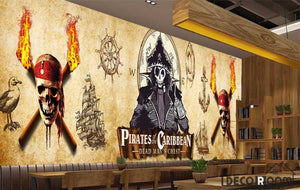 3D Pirate Drawing Fire Restaurant Art Wall Murals Wallpaper Decals Prints Decor IDCWP-JB-001229