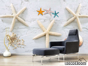 3D White Starfishes On White Wall Living Room Restaurant Art Wall Murals Wallpaper Decals Prints Decor IDCWP-JB-001232