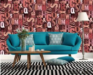 Collage Typographic Red Letters On Wall Living Room Art Wall Murals Wallpaper Decals Prints Decor IDCWP-JB-001235