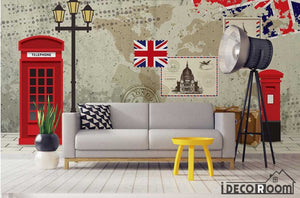 3D London Cabin Phone Letterbox Flag Living Room Bedroom Art Wall Murals Wallpaper Decals Prints Decor IDCWP-JB-001268