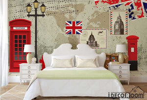 3D London Cabin Phone Letterbox Flag Living Room Bedroom Art Wall Murals Wallpaper Decals Prints Decor IDCWP-JB-001268