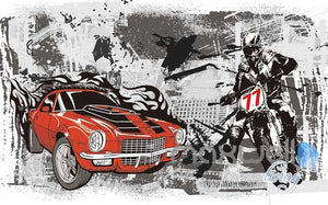 3D Retro Racing Car Motorbike Wall Mural Paper Art Print Decals IDCWP-TY-000021