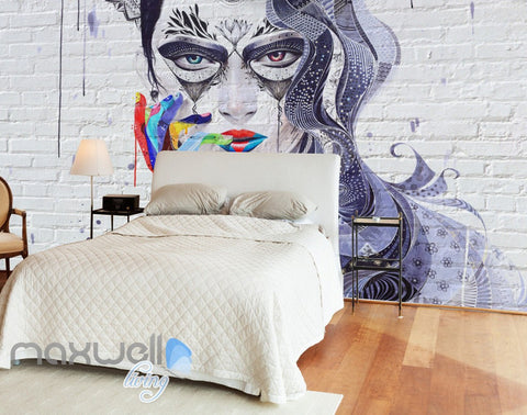 Image of 3D Graffiti Punk Queen Brick Wall Murals Wallpaper Wall Art Decals Decor IDCWP-TY-000119