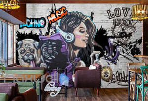 3D Graffiti Techno Music Dog Street Art Wall Murals Wallpaper Decals Print Decor IDCWP-TY-000280