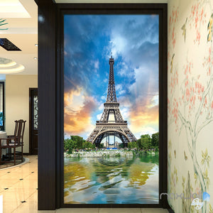 3D Pairs Eiffel Tower Cloud Corridor Entrance Wall Mural Decals Art Print Wallpaper 019