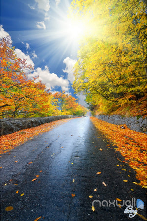 3D Sunshine Road Autumn Corridor Entrance Wall Mural Decals Art Print Wallpaper 033