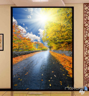 3D Sunshine Road Autumn Corridor Entrance Wall Mural Decals Art Print Wallpaper 033