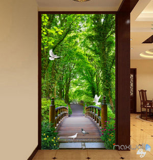 3D Forest Bridge Bird Corridor Entrance Wall Mural Decals Art Print Wallpaper 048